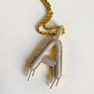 Alphabet “A” letter round cut diamond pendant 14k gold